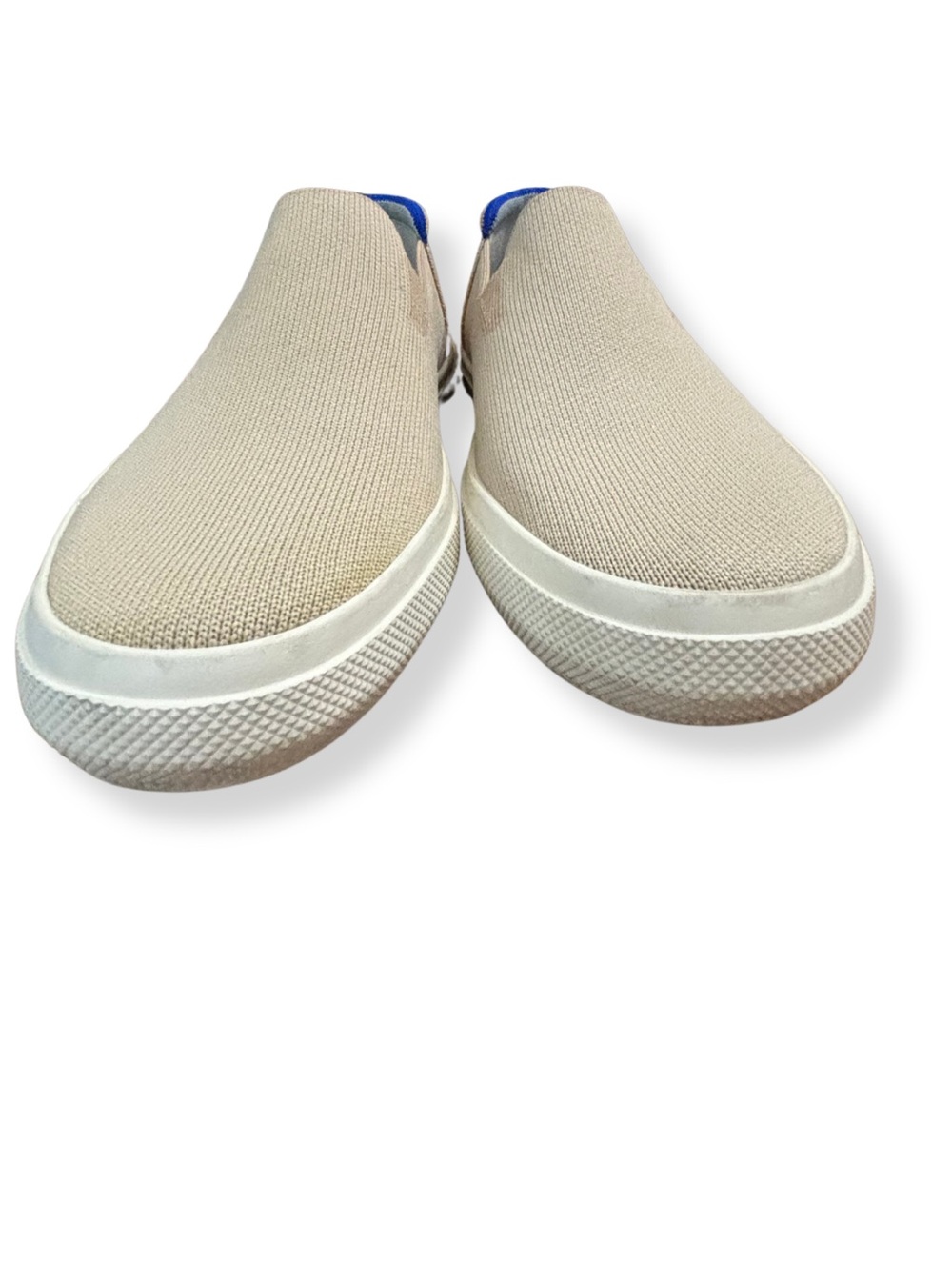 Rothy’s Slip On Knit Sneakers Women 7.5 Beige Blue Casual Comfort Shoes - Picture 4 of 9